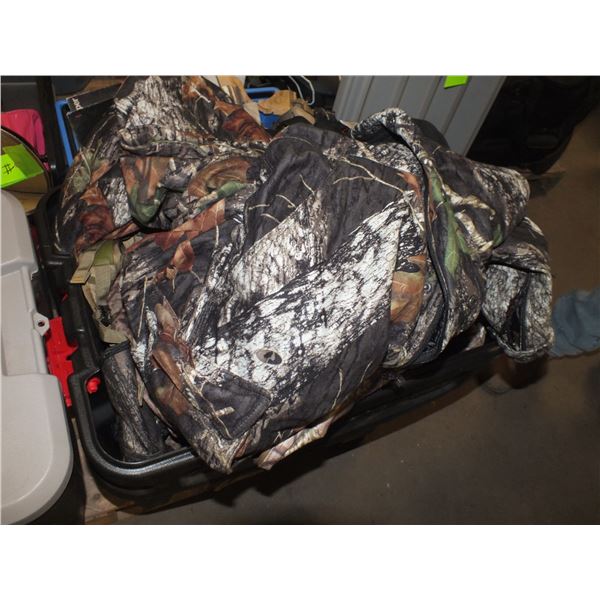 Tote Of Assorted Large Camo Hunting Wear