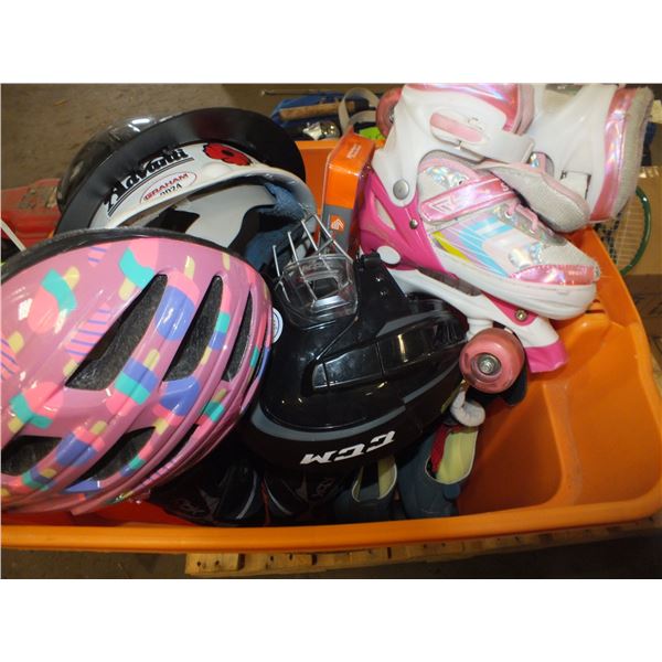 Tote Of Kids Helmets / Roller Blades / Ice Skates
