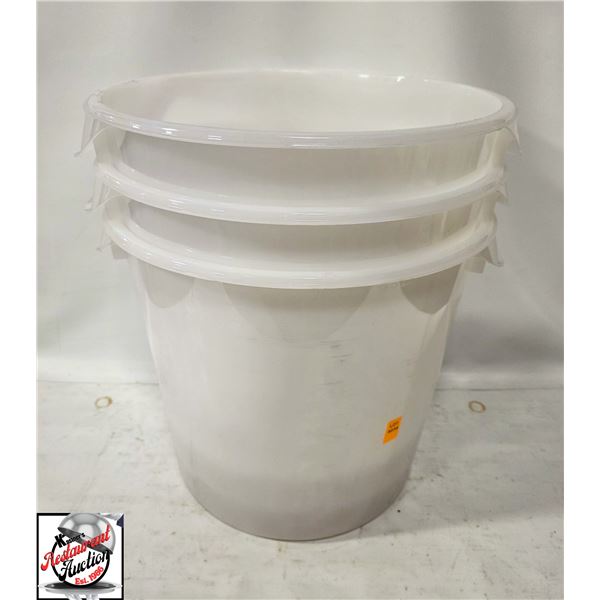 3 RUBBERMAID 18QT WHITE ROUND INGREDIENT BINS-NEW