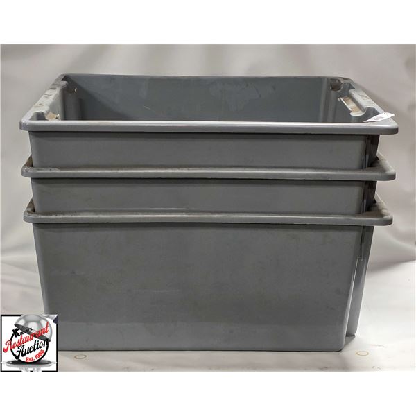 3 RUBBERMAID NEST & STACK POLY TOTES M# 1371