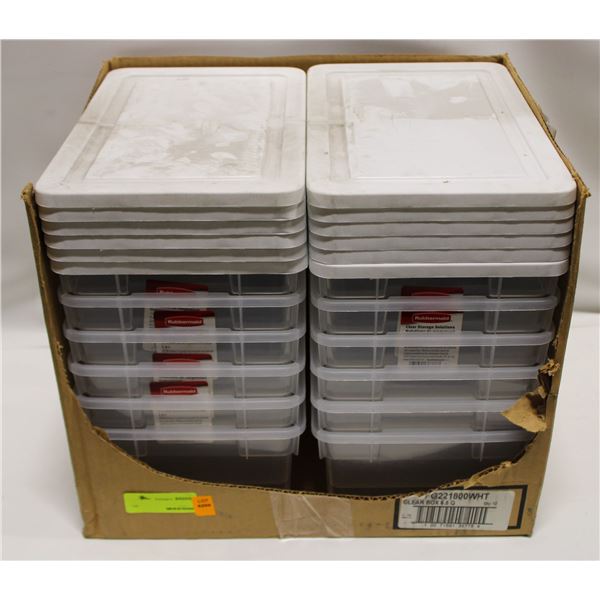10 NEW 5.8L RUBBERMAID CLEAR STORAGE BINS W/ LIDS