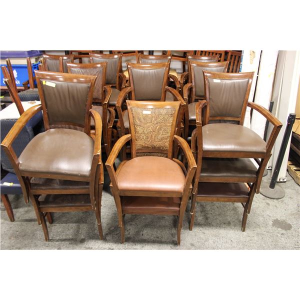 29 BROWN LEATHERETTE DINING CHAIRS W/ ARM RESTS