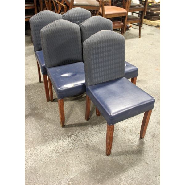 5 BLUE EMBROIDERED LEATHERETTE DINING CHAIRS