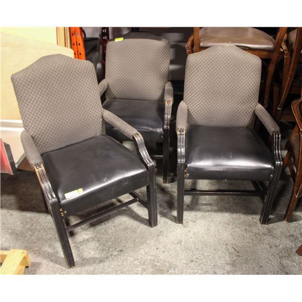 3 EMBROIDERED LEATHERETTE ARM CHAIRS