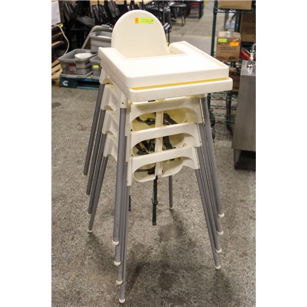 4 WHITE PLASTIC HIGH CHAIRS