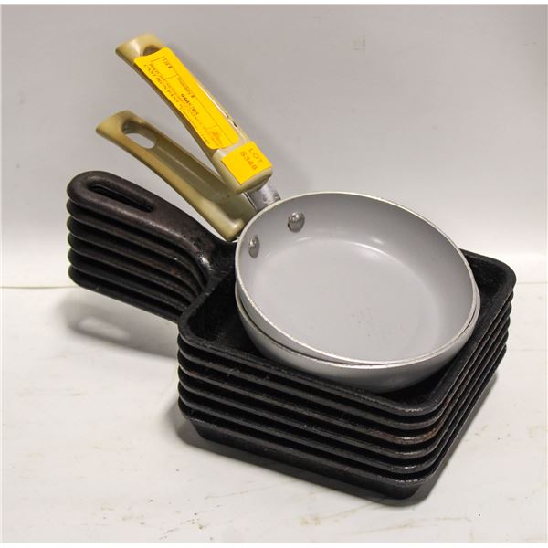 BAILIFF SEIZURE: 6 SMALL SQUARE CAST IRON PANS W/