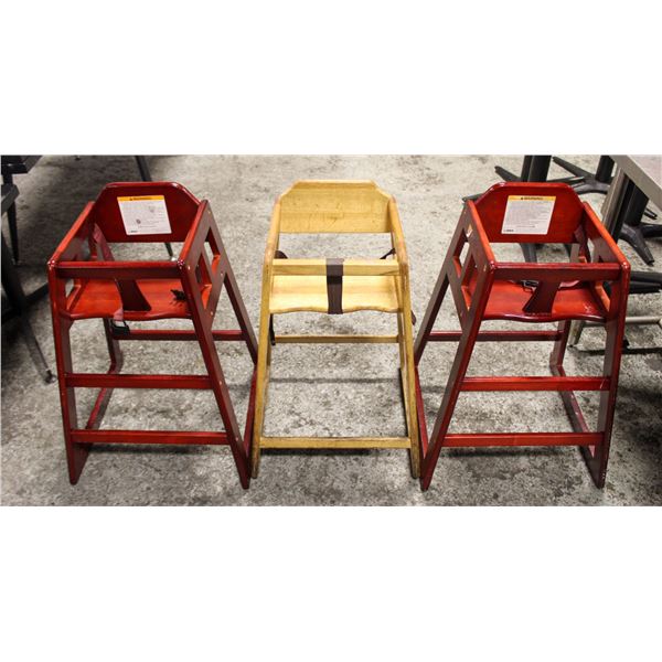 BAILIFF SEIZURE: 3 WOODEN HIGH CHAIRS