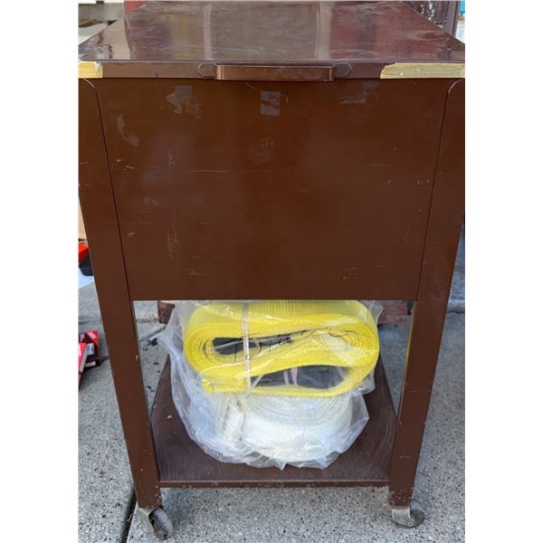 Brown Metal Utility Cart with Tow Straps and Tie Downs