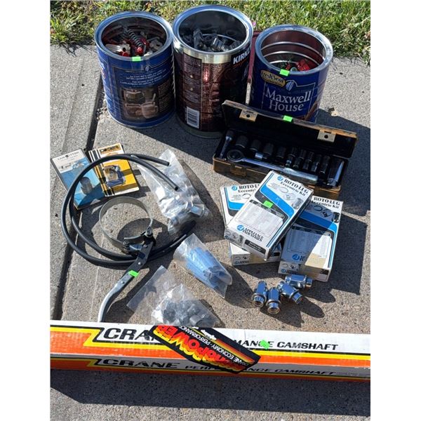 Automotive Parts Lot with Crane Performance Camshaft, Roto-Lug Kits, and Socket Set