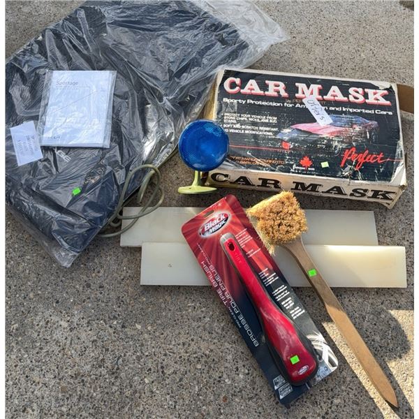 Automotive Accessories Lot with Car Mask, Sportage Mats, Brushes, and Light