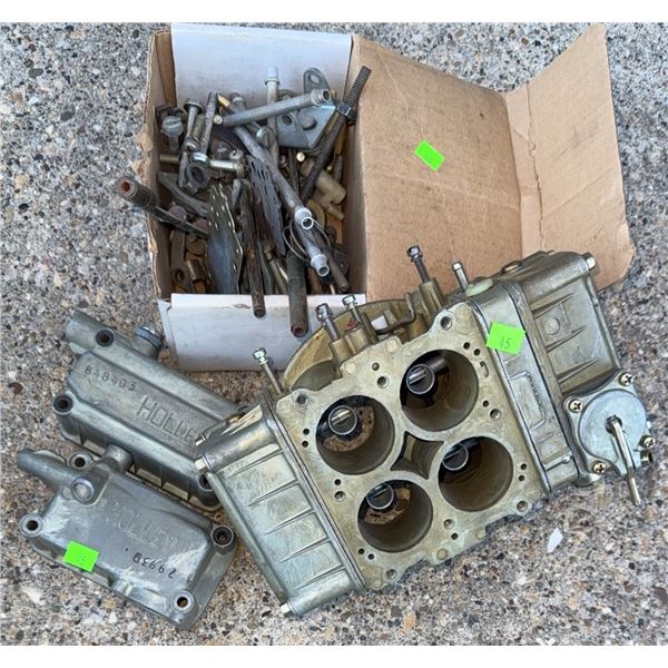 Holley 4-Barrel Carburetor Parts Lot with Fuel Bowls and Hardware