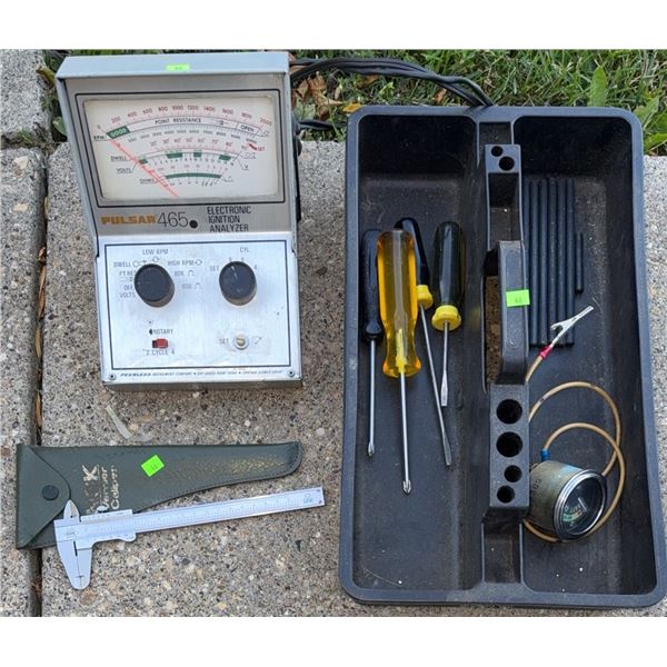 Electronic Ignition Analyzer, Vernier Caliper, and Hand Tools Lot