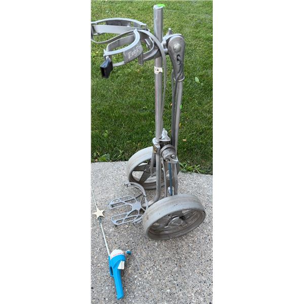 Bag Boy Automatic Golf Pull Cart and Mickey Mouse Child's Toy Fishing Rod