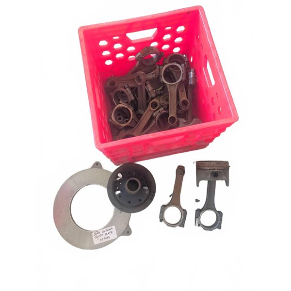 Automotive Engine Connecting Rods, Pistons, and Metal Flywheel Ring