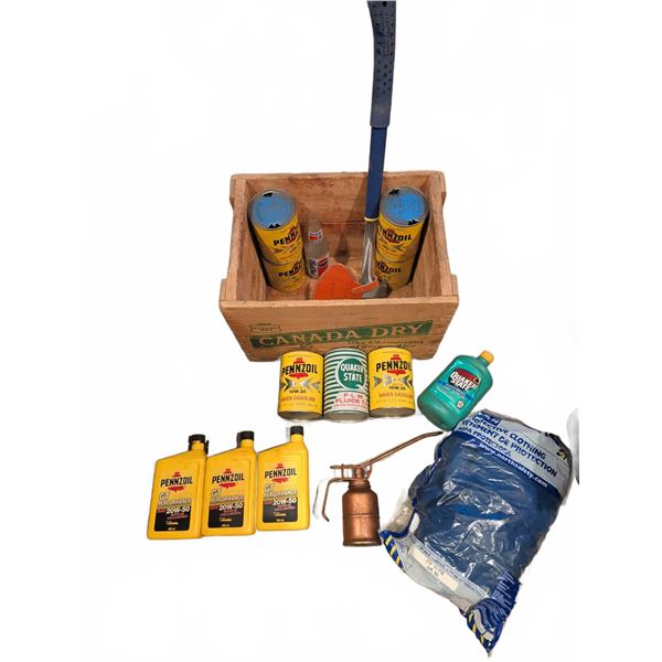 Canada Dry Wooden Crate with Pennzoil and Quaker State Oil Cans, and more