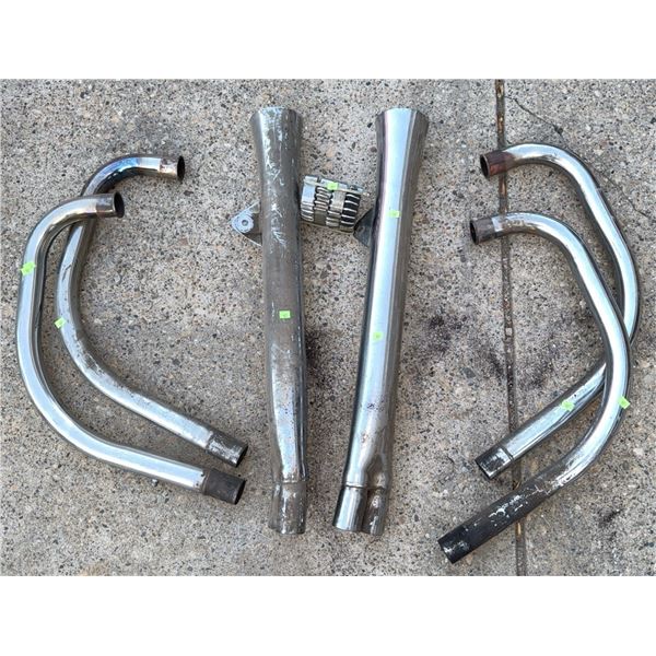 Chrome Motorcycle Exhaust Header and Muffler Pipe Set