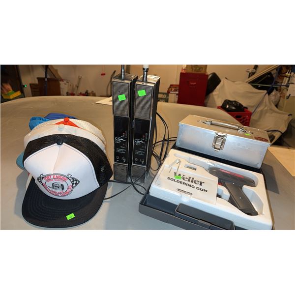 Vintage Trucker Hats, Weller Soldering Gun, and Electro-Voice Wireless Microphone Receivers