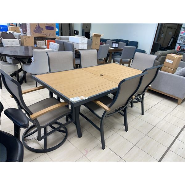 Outdoor Dining Set Metal Faux Wood Table 6 Chairs