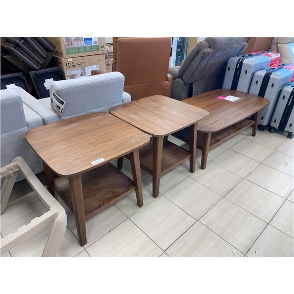Wood Coffee Table and Two End Tables Set