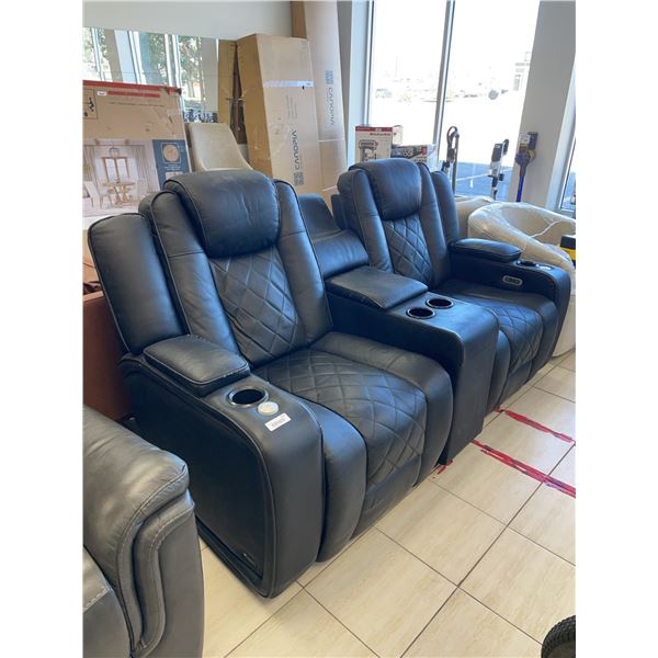 Black Reclining Leather Home Theatre Seating 78x82x37in !NO POWER CABLE!