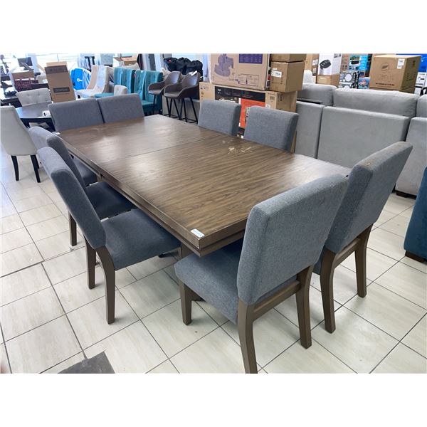9 Piece Dining Set Wood Table and Grey Chairs