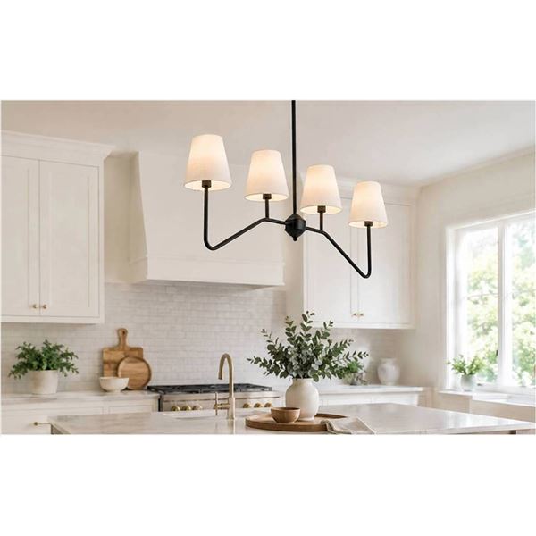 Modern 4-Light Chandelier Fixture, Black
