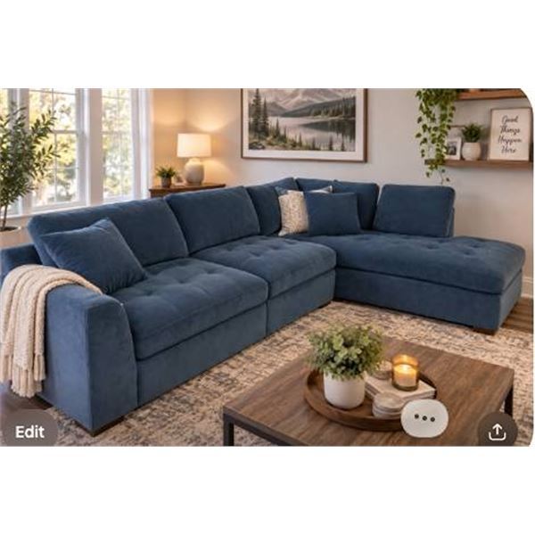 Blue Sectional Sofa With Chaise 120" x 80"