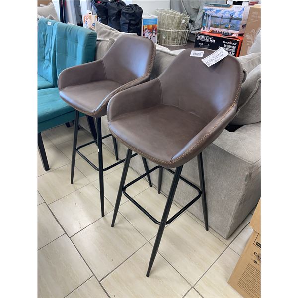 Pair Brown Faux Leather Barstools 30" Seat Height
