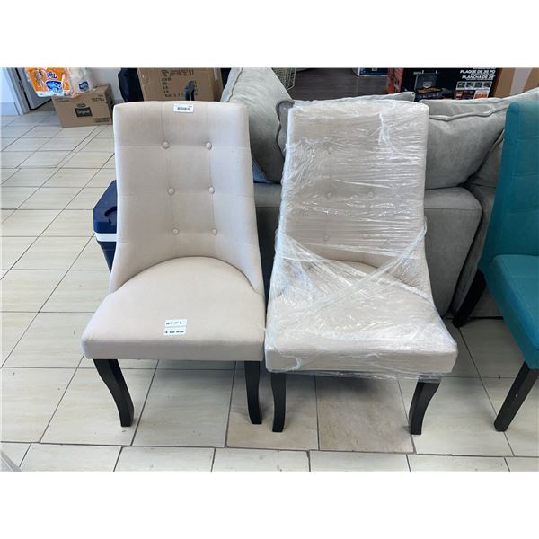 Pair Cream Tufted Fabric Side Chairs Wooden Legs