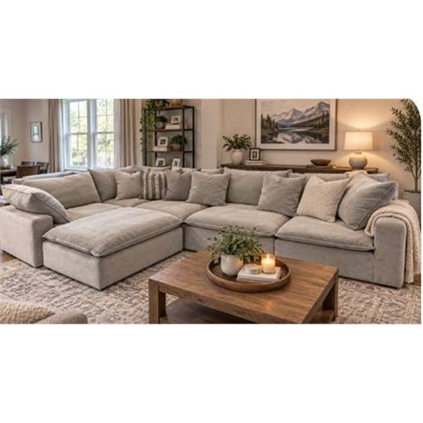 Large Grey Sectional Sofa with Ottoman 176" x 88"