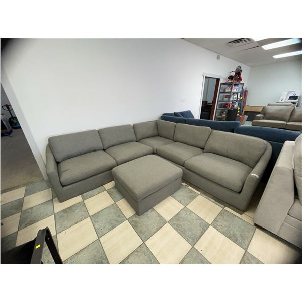 Grey Fabric Sectional Sofa with Ottoman 100" x 100"