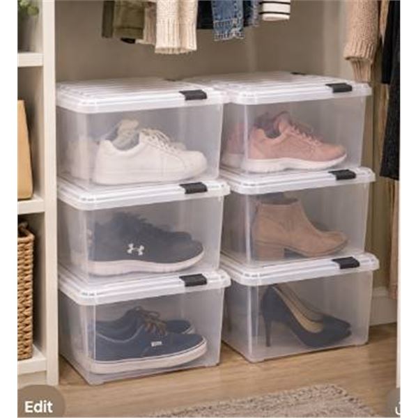 IRIS 45QT Clear Storage Bin with Buckles, 6-pack