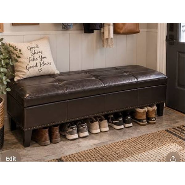 Brown Faux Leather Storage Bench 50" x 20" x 16"