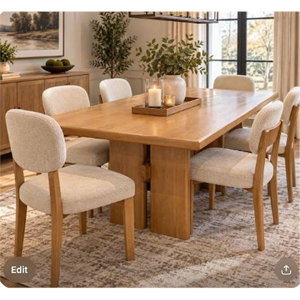 Oak Extendable Dining Table with 6 Upholstered Chairs 18x40"