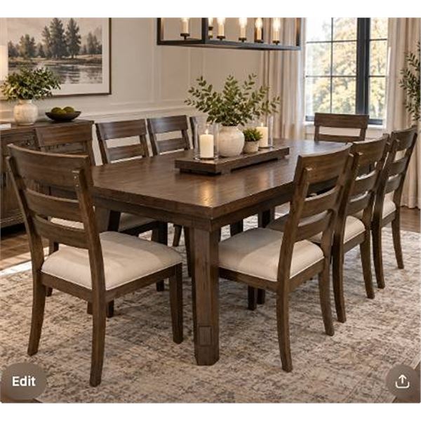 Wood Dining Table with 8 Chairs, Extendable 90x42x30 in !NO HARDWARE!