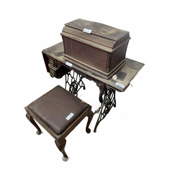 Singer Treadle Sewing Machine with Cabinet and Stool