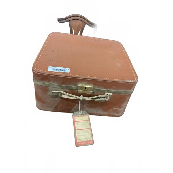 Brown Leather Vintage Suitcase with Air Canada Tag *Locked No Key*