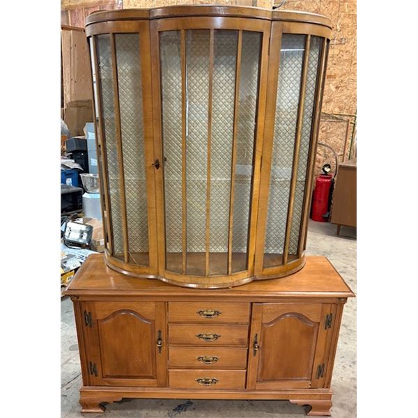 Vintage Oak China Cabinet and Hutch 59” x 26” x 78”
