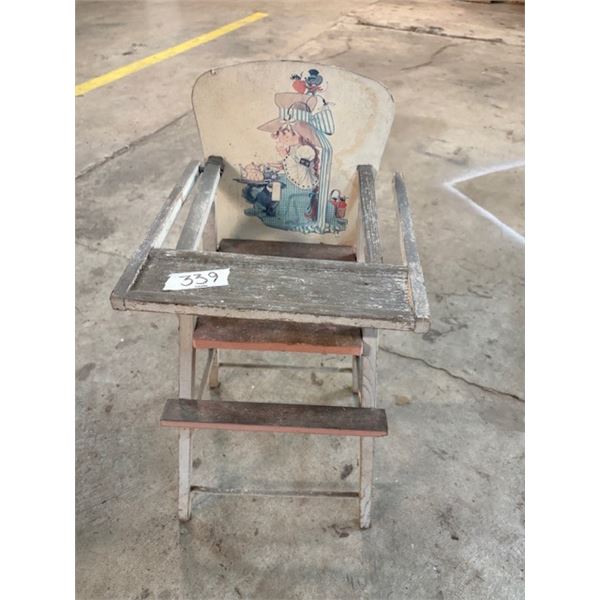 Antique 1950s Wooden Doll Highchair 24”