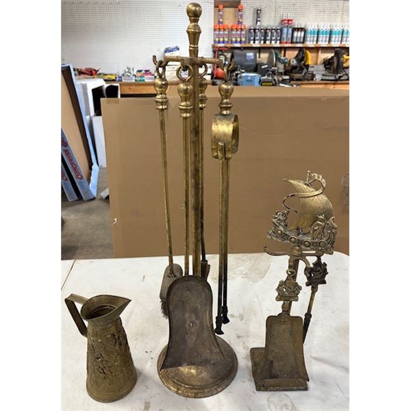 Vintage brass fireplace tool set