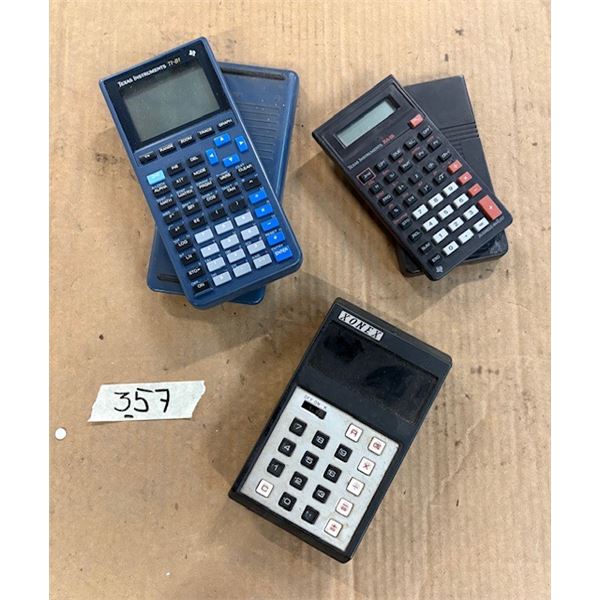 Calculators (2 Texas Instruments- 1 Vintage XONEX)