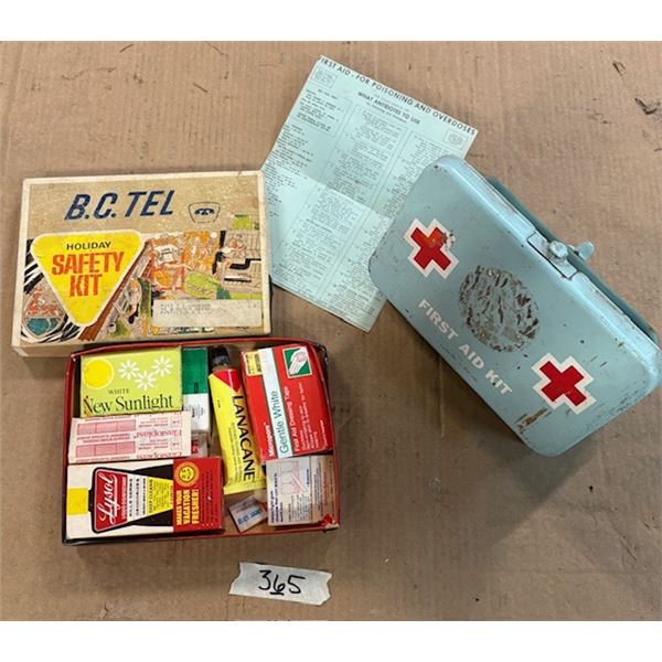 Collectable BC tel holiday safety kit and vintage tin first aid kit
