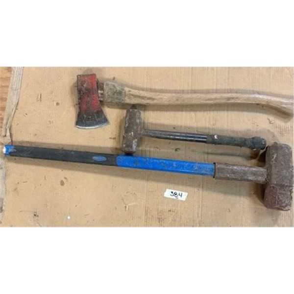Axe and two sledgehammers