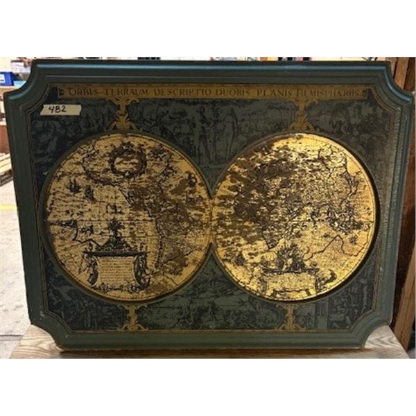 Vintage Orbis Terrarum World Map Wall Plaque (1960s) 31.5” x 23.5”