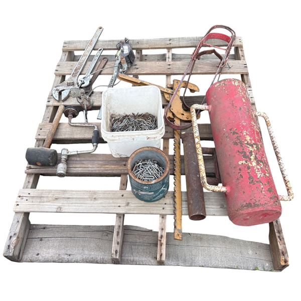 Crest wrenches, nails, barb wire staples, come- along puller, fence stretcher,post pounder, barb wir
