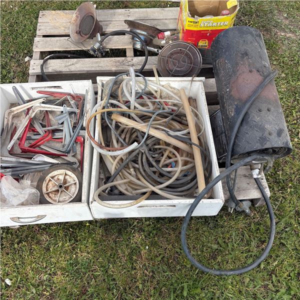Pallet of propane heaters, misc gas line hose, misc brackets