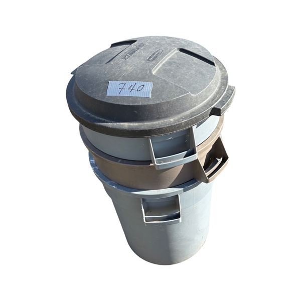 3 large plastic garbage cans (missing 2 lids)