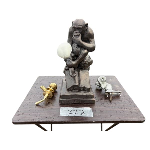 Folding tray, Monkey holding Skull ornament, RAM hood ornament, vintage door handle