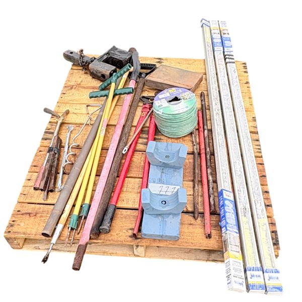 Receiver, garden tools, Tire chain plier, misc bars, garden flex hose, sliding door rail track (NEW 