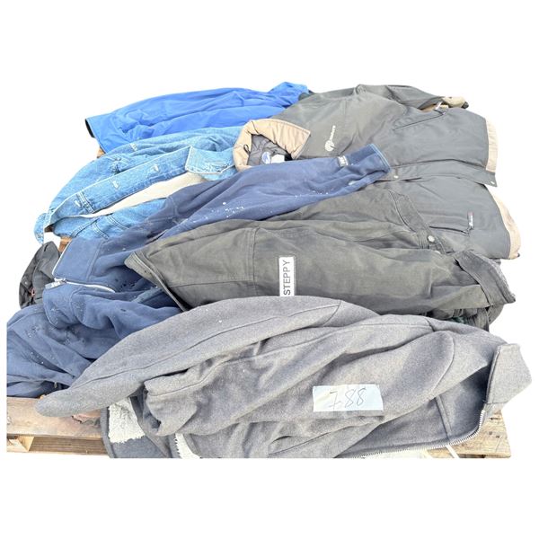 Assortment of 8 men’s coats work and casual - good shape, size medium